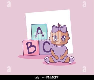 Douche de bébé avec carte fille et alphabet blocks vector illustration Illustration de Vecteur