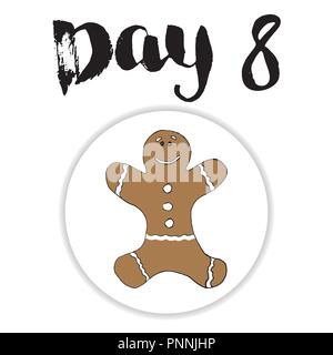 Calendrier de l'avent de Noël. Les éléments dessinés à la main, et des chiffres. Vacances d'hiver calendrier conception de cartes, Vector illustration. Illustration de Vecteur