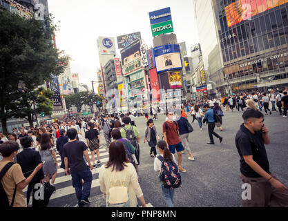 L'animation de Shibuya scramble crossing (croisement de Shibuya), réputé pour être le plus achalandé en concordance le monde. Shibuya, Tokyo, Japon. Banque D'Images
