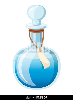 Bouteille avec potion. Icône du jeu de l'élixir magique. Potion bleue télévision icône. Mana ou élixir magique. Vector illustration isolé sur fond blanc. Illustration de Vecteur