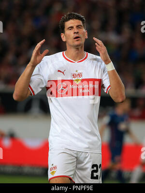 Stuttgart, Allemagne. Sep 21, 2018. Stuttgart Mario Gomez réagit au cours d'un match de Bundesliga allemande entre le VfB Stuttgart et Fortuna Düsseldorf, à Stuttgart, en Allemagne, le 21 septembre 2018. Le match s'est terminé 0-0. Crédit : Philippe Ruiz/Xinhua/Alamy Live News Banque D'Images