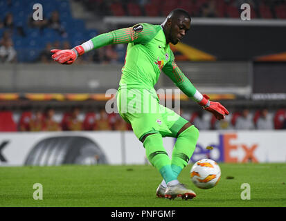 Leipzig, Saxe. Sep 20, 2018. Ligue Europa : Soccer, RB Leipzig - RB Salzbourg, phase Groupe, Groupe B, Journée 1. Gardien de Leipzig Yvon Mvogo en action. Credit : Hendrik Schmidt/dpa-Zentralbild/ZB/dpa/Alamy Live News Banque D'Images