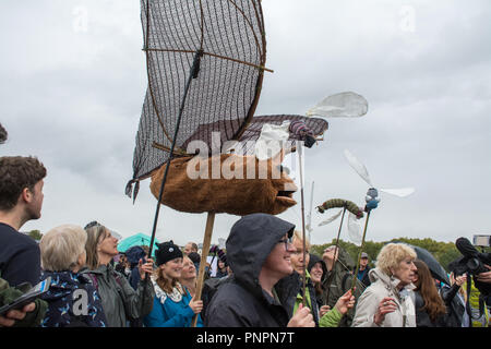 Hyde Park Londres, Royaume-Uni. 22 septembre 2018. Des milliers de personnes qui se soucient de la faune ont participé à la People's Walk for Wildlife organisée par le naturaliste et radiodiffuseur, Chris Packham. La marche pour démontrer son soutien à la nature a commencé à Hyde Park et a traversé Picadilly, St. James, Pall Mall, Cockspur St et Whitehall, pour terminer à Richmond Terrace. Un projet de 'MANIFESTE du peuple pour la faune sauvage', qui a été publié cette semaine et contient 200 idées pour protéger la faune, sera présenté à Downing Street. Banque D'Images