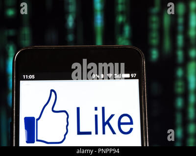 16 septembre 2018 - Kiev, Ukraine - comme du logo de Facebook vu affichée sur smart phone (crédit Image : © Igor Golovniov/SOPA des images à l'aide de Zuma sur le fil) Banque D'Images