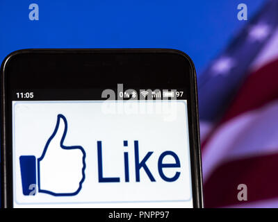 16 septembre 2018 - Kiev, Ukraine - comme du logo de Facebook vu affichée sur smart phone (crédit Image : © Igor Golovniov/SOPA des images à l'aide de Zuma sur le fil) Banque D'Images