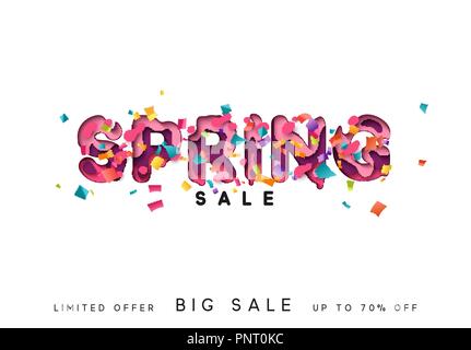 Vente de printemps. Coupe papier moderne de conception. Le lettrage de la fonte liquide. Carte vecteur papercut illustration mode Illustration de Vecteur