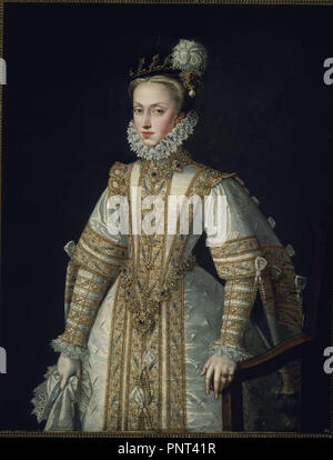 D'Anne d'Autriche, reine d'Espagne", ca. 1571, huile sur toile, 129 x 97 cm. Auteur : Sanchez Coello, Alonso. Emplacement : MUSEO Lazaro Galdiano-COLECCION. MADRID. L'ESPAGNE. Banque D'Images