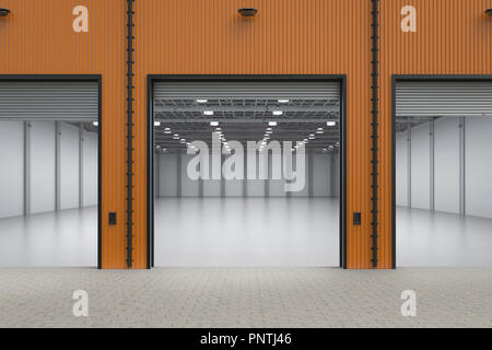 Le rendu 3D de l'usine vide intérieur avec porte d'obturation Banque D'Images