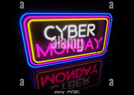 Cyber Monday big neon. Texte promotionnel en images 3D illustration publicitaire. Banque D'Images