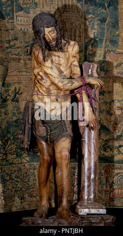 CRISTO ATADO A LA COLUMNA. Auteur : DIEGO DE SILOÉ. Emplacement : CATEDRAL-intérieur. BURGOS. L'ESPAGNE. Banque D'Images