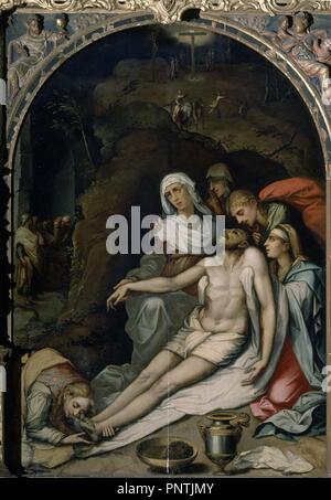 DETALLE DE LA PIEDAD DEL RETABLO MAYOR DE LA IGLESIA DE SANTA MARIA LA BLANCA - 1564. Auteur : LUIS DE VARGAS. Lieu : EGLISE DE SANTA MARIA LA BLANCA. Sevilla. Séville. L'ESPAGNE. Banque D'Images