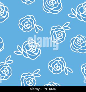 Modèle sans couture hiver vecteur. Roses fleurs dessin illustration isolé blanc sur fond bleu. Illustration de Vecteur