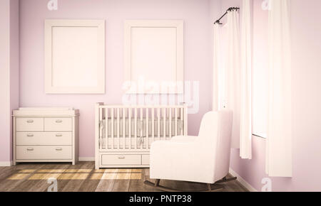 Deux affiches vierges sur pink baby room 3D Rendering Banque D'Images