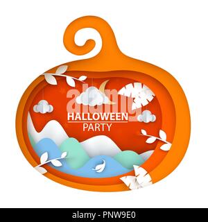 Citrouille Halloween illustration. Papier dessin animé paysage. Illustration de Vecteur