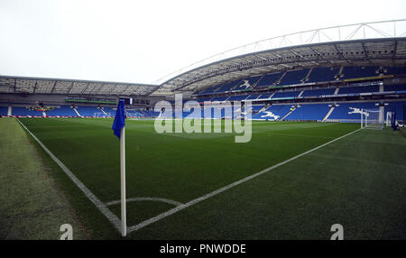 Vue générale de l'AMEX Stadium avant le premier match de championnat entre Brighton et Hove Albion et de Tottenham Hotspur. Banque D'Images