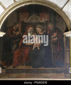 Renaissance. L'Espagne. 16e siècle. Sainte Famille (1531). Retable attribué à l'architecte et peintre espagnol Pedro Machuca (1490-1550). Panneau central. Pulgar Chapelle. Cathédrale de Grenade. L'Andalousie. Banque D'Images