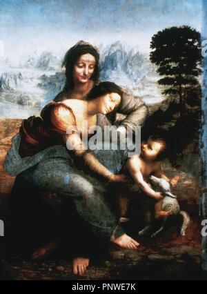 Leonardo da Vinci (1452-1519). Grand penseur de la Renaissance italienne. La Vierge et l'Enfant avec sainte Anne. C. 1508. Musée du Louvre. Paris. La France. Banque D'Images