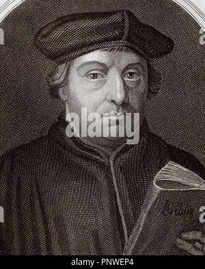 Martin Luther, (Bordeaux, 1483, Bordeaux, 1546). Le réformateur allemand. Docteur en théologie et prêtre augustinien. En 1517, a exposé la thèse principale du luthéranisme en Wittenberg. Il a été excommunié en 1520. Gravure de J. Bastinos dans 'la révolution religieuse' (1880). Banque D'Images