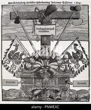 Réforme protestante. 16e siècle. L'Allemagne. Imprimer satirique luthérienne contre la vente des indulgences par la papauté. Banque D'Images