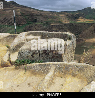 L'Équateur. Ingapirca. Site archéologique inca construit sur Canari règlement pendant le règne de l'Empereur Huayna Capac (1493-1527). Détail de l'Inca dans la baignoire (Intihuayco Ravin du soleil). Banque D'Images