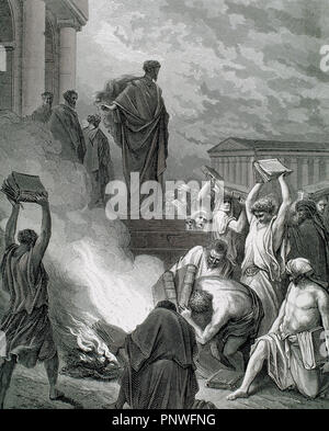 PAUL de Tarse (Saul), la Cilicie, c.10-Rome ?), ch. 67). 'St. Paul à Ephèse. (Actes des Apôtres, Chapitre XIX, versets 16 à 20). G. DORE Dessin et gravure de J. Ettling. Banque D'Images