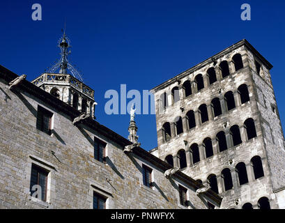 CATALUÑA. Barcelone. Vista de la TORRE conocida como el Mirador DEL REI MARTI, construída en 1555 en estilo renacentista. Situado en la "Plaça del Rei' (Plaza del Rey). Banque D'Images