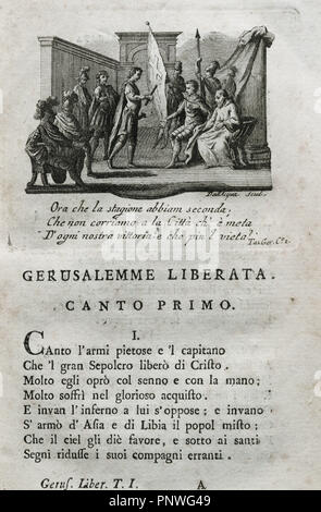 Torquato Tasso (1544-1595). Poète italien. Gerusalemme Liberata (Jérusalem), 1581. Poème épique. I. Chant Imprimé à Venise, 1788. Banque D'Images