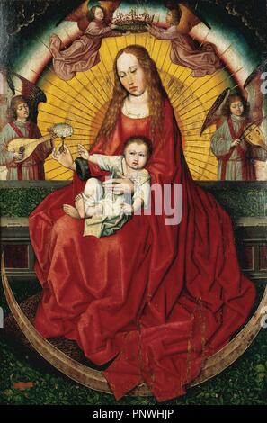 L'art gothique en Espagne. La Vierge et l'enfant. La peinture gothique. Hispano-Flemish anonyme.16ème siècle. Triptyque. Panneau central. Musée provincial de Huesca. L'Aragon. Banque D'Images