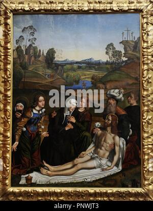 Domenico Panetti (1460-1530). Peintre italien. La Déploration du Christ avec un donateur, c.1505. Gemaldegalerie. Berlin. L'Allemagne. Banque D'Images