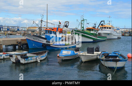 La flotte de pêche artisanale dans le port d'Olhao, Algarve, Sud du Portugal Banque D'Images