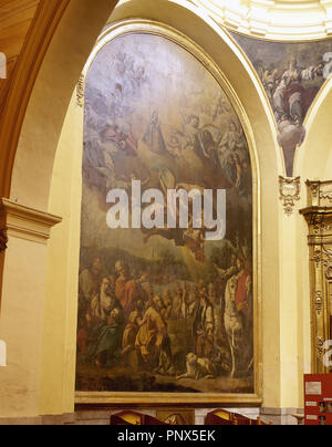 Apparition de Notre Dame de Saragosse la Vieja ,1750. Par le peintre baroque espagnol Jose Luzan (1710-1785). Église de San Miguel de los Navarros. Zaragoza, Aragon, Espagne. Banque D'Images