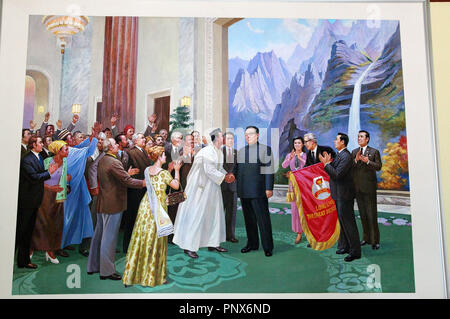 Peinture en Corée du Nord de Kim Il Sung, rencontrer d'autres dirigeants du monde Banque D'Images