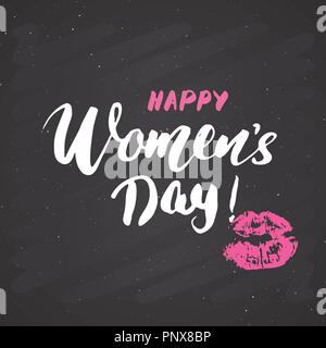 Happy Women's Day part de lettrages. Maison de vacances design rétro texture grunge vector illustration cartes de vœux sur tableau arrière-plan. Illustration de Vecteur