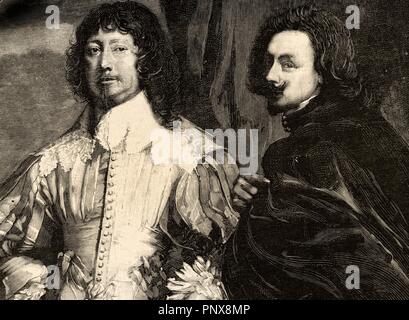 Peintre flamand Anthony Van Dyck (1599-1641) et homme politique anglais Lord John Digby (1580-1653), 1 Comte de Bristol. Gravure d'après une peinture de Van Dyck. L'illustration espagnole et américaine, 1884. Banque D'Images
