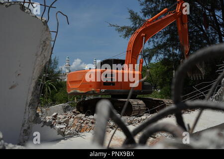 Excavateur hydraulique machines backoe travaillant sur le site de la démolition Banque D'Images