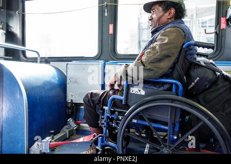 Miami Beach Florida, bus, passagers passagers rider riders, handicapés besoins spéciaux, Miami-Dade Metrobus rider, fauteuil roulant, homme noir hommes, s Banque D'Images