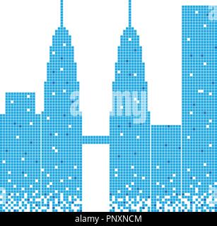 Bâtiment bleu pixélisé de Petronas Twin Tower illustration design Illustration de Vecteur