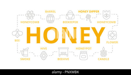 Le miel fine ligne bannière pour concept design. L'illustration pour des présentations sur fond blanc Banque D'Images