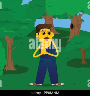 L'homme jaune avec des mains qui prient. Cartoon Vector illustration. Illustration de Vecteur