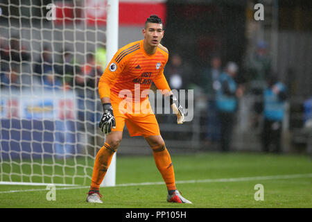 Cardiff, Royaume-Uni. 22 Sep, 2018. Neil Etheridge, le gardien de la ville de Cardiff en action.Premier League match, Cardiff City v Manchester City au Cardiff City Stadium le samedi 22 septembre 2018. Cette image ne peut être utilisé qu'à des fins rédactionnelles. Usage éditorial uniquement, licence requise pour un usage commercial. Aucune utilisation de pari, de jeux ou d'un seul club/ligue/dvd publications. Photos par Andrew Andrew/Verger Verger la photographie de sport/Alamy live news Crédit : Andrew Orchard la photographie de sport/Alamy Live News Banque D'Images