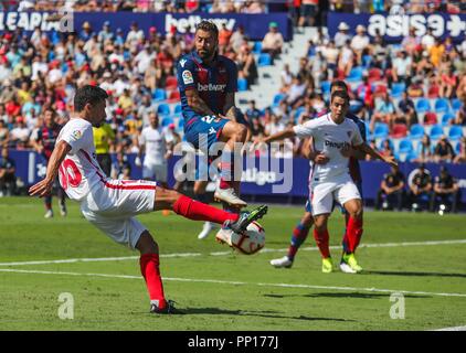 Valence, Espagne. 29Th Sep 2018. pendant le match de football entre Levante UD et FC Séville le 23 septembre 2018 à Ciutat de Valencia à Valence, en Espagne. Appuyez sur Cordon Cordon Crédit : Presse/Alamy Live News Banque D'Images