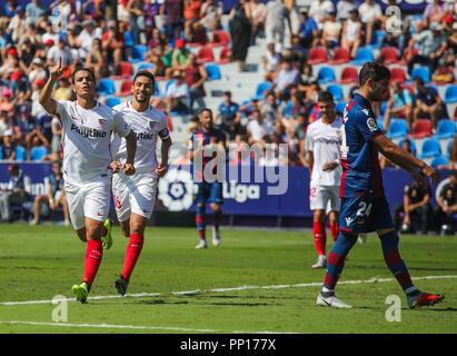 Valence, Espagne. 29Th Sep 2018. pendant le match de football entre Levante UD et FC Séville le 23 septembre 2018 à Ciutat de Valencia à Valence, en Espagne. Appuyez sur Cordon Cordon Crédit : Presse/Alamy Live News Banque D'Images