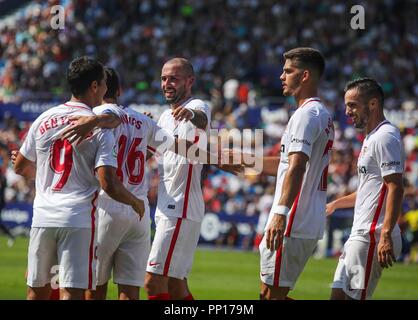 Valence, Espagne. 29Th Sep 2018. pendant le match de football entre Levante UD et FC Séville le 23 septembre 2018 à Ciutat de Valencia à Valence, en Espagne. Appuyez sur Cordon Cordon Crédit : Presse/Alamy Live News Banque D'Images