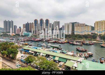 Vue aérienne du port d'Aberdeen (Aberdeen) Refuge Typhon à Hong Kong Banque D'Images