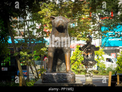 Une statue du célèbre chien Hachiko, en dehors de la station Shibuya à Shibuya, Tokyo Japon. Banque D'Images