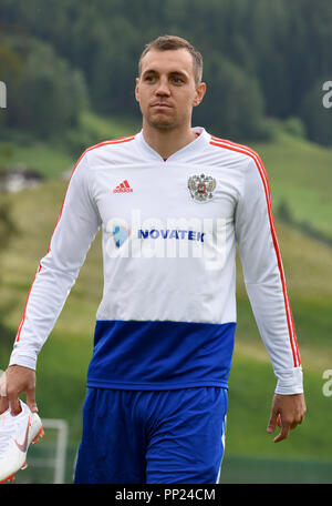 Neustift, Tyrol, Autriche - le 22 mai 2018. Joueur de football russe Artem Dzyuba au cours de camp d'entraînement à Neustift im Stubaital, Autriche. Banque D'Images