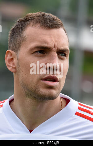 Neustift, Tyrol, Autriche - le 22 mai 2018. Joueur de football russe Artem Dzyuba au cours de camp d'entraînement à Neustift im Stubaital, Autriche. Banque D'Images