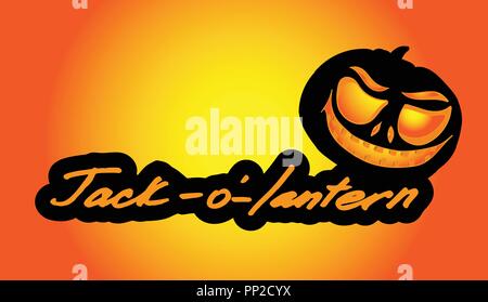 Le lettrage jack-o-lanterne avec des éléments créatifs. Lanterne citrouille avec brûler les yeux. Contexte pour l'Halloween Illustration de Vecteur