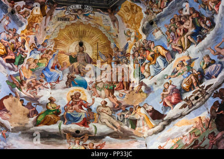 La fresque du Jugement Dernier (détail) à l'intérieur du dôme de la cathédrale de Florence, Florence, Italie Banque D'Images