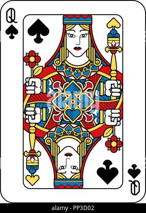 Jeu de cartes Dame de Pique Jaune Rouge Bleu Noir Illustration de Vecteur